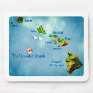 Blå Hawaiianska ön karta mousepad Musmatta