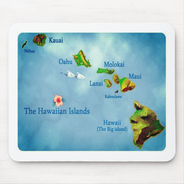 Blå Hawaiianska ön karta mousepad Musmatta (Framsidan)