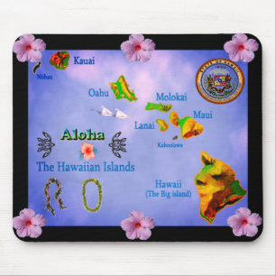 Blå Hawaiianska ön karta mousepad Musmatta