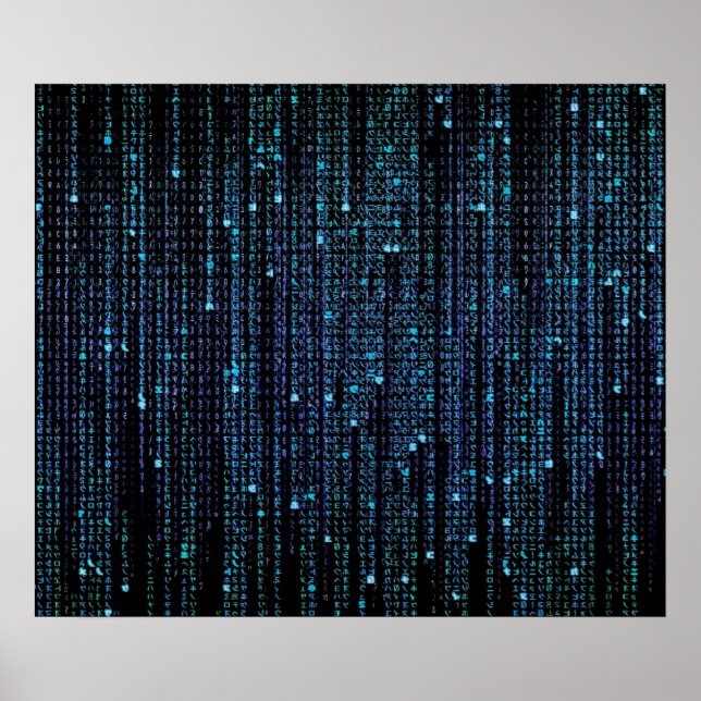 Blå HD Matrix Digital Rain Poster (Framsidan)