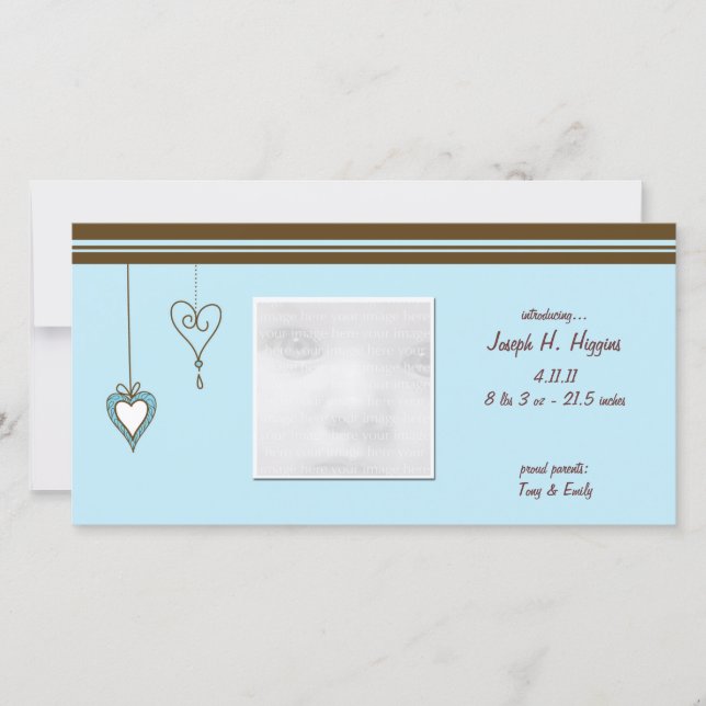 Blå Heart Baby-annons - fotoport Meddelande (Framsida)