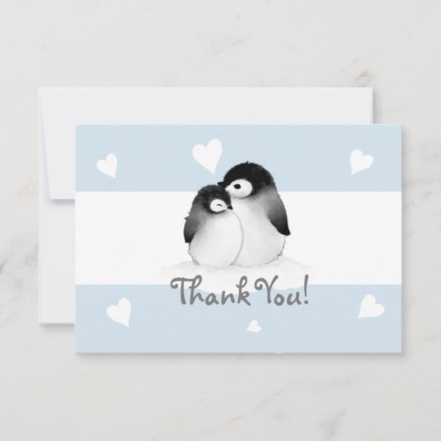 Blå Heart Penguin Tackkort-kort Anteckningskort (Framsida)