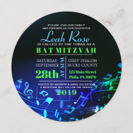 Blå Hebreiska Brev och Musik noter Bat mitzvah Inbjudningar