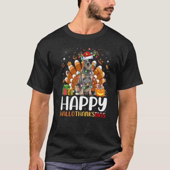 Blå Heeler Hund Halloween Jul Glad Hallotha T Shirt (Framsida)