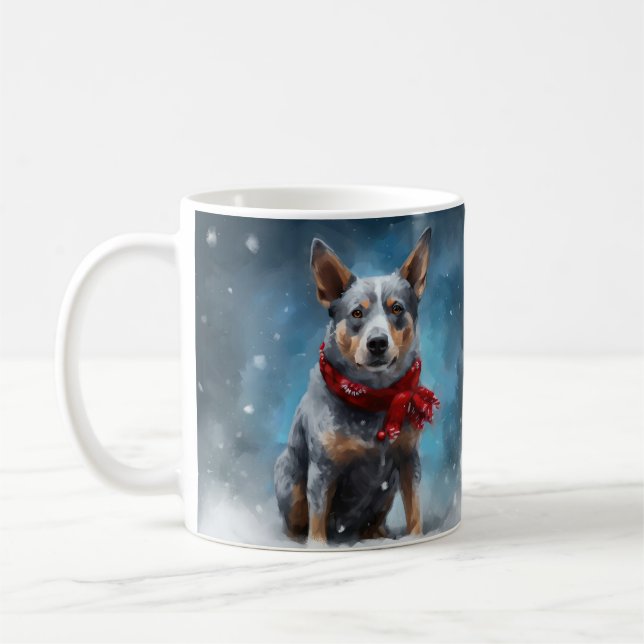 Blå Heeler Hund i Snö Jul  Kaffemugg (Vänster)