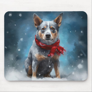 Blå Heeler Hund i Snö Jul Musmatta