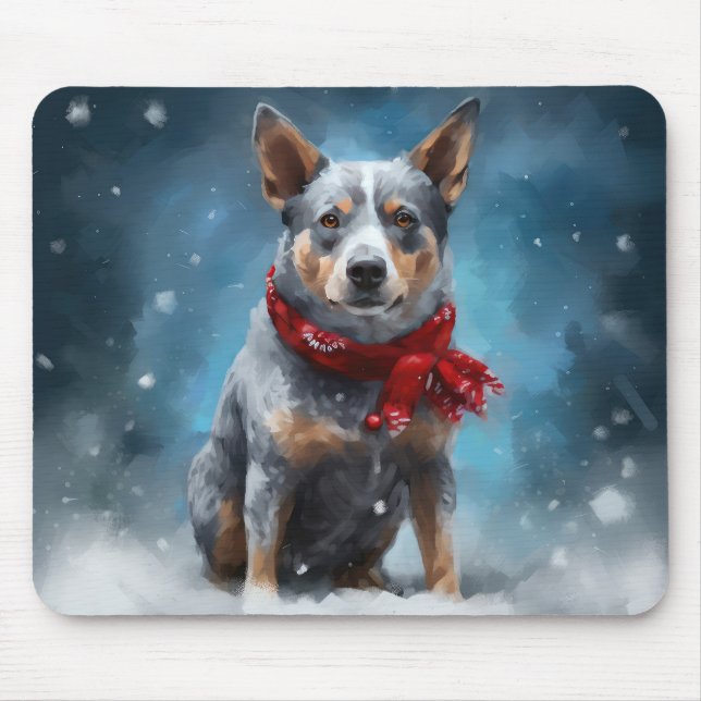 Blå Heeler Hund i Snö Jul  Musmatta (Framsidan)