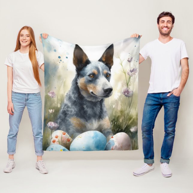 Blå Heeler Hund med påskägg Semester  Fleecefilt (På plats)