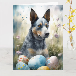 Blå Heeler Hund med Påskägg Semester Kort