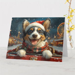 Blå Heeler Hund Rulltrappa Jul Kort