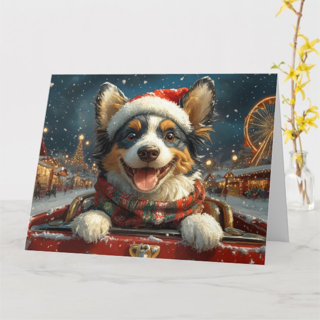 Blå Heeler Hund Rulltrappa Jul Kort (Gul blomma)