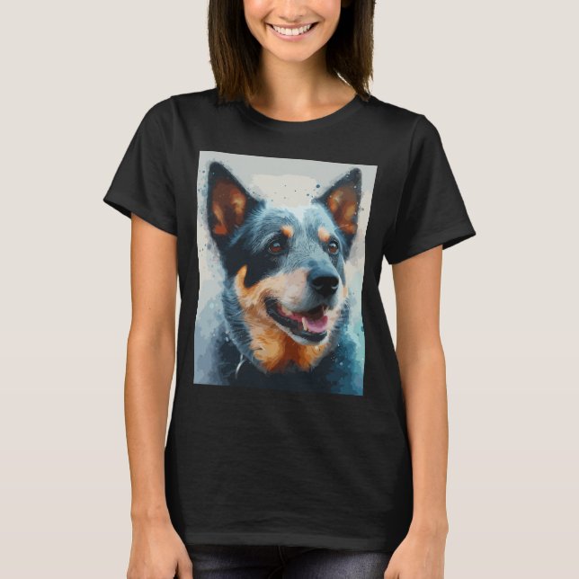 Blå Heeler Hund T Shirt (Framsida)