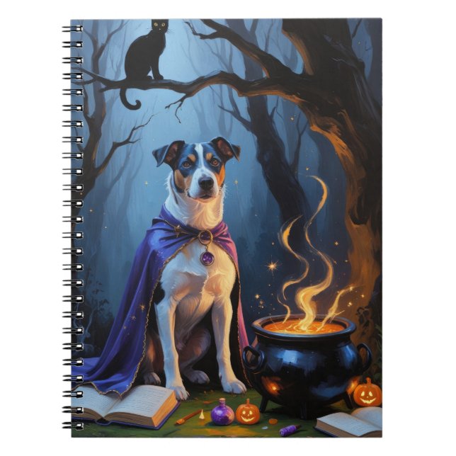 Blå Heeler Hund Whimsical Halloween-målning Anteckningsbok (Framsidan)
