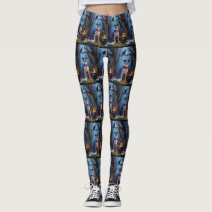 Blå Heeler Hund Whimsical Halloween-målning Leggings