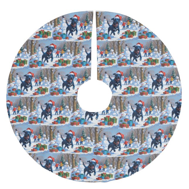 Blå Heeler Jul Festiv Snö Scen Julgransmatta Borstad Polyester (Framsidan)