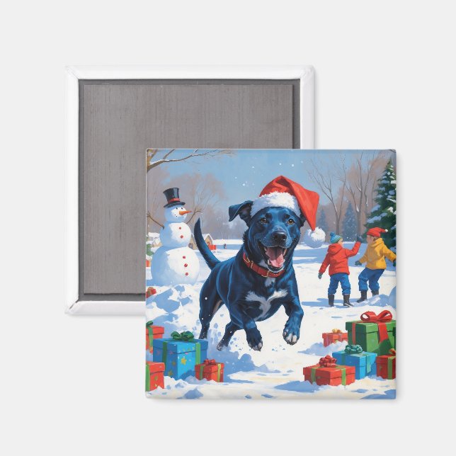 Blå Heeler Jul Festiv Snö Scen Magnet (Front/Back)