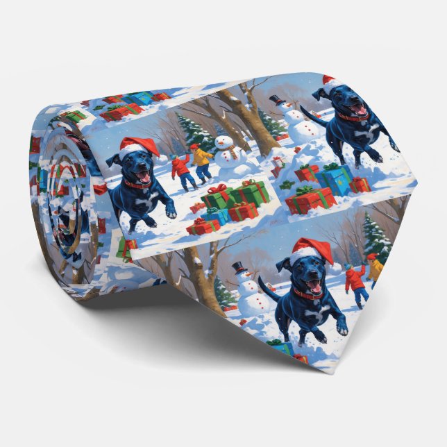 Blå Heeler Jul Festiv Snö Scen Slips (Rullad)