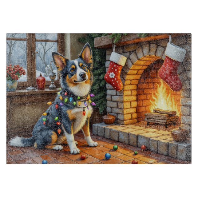 Blå Heeler-kamin med julbelysning (Framsidan)