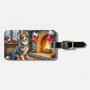 Blå Heeler-kamin med julbelysning Bagagebricka