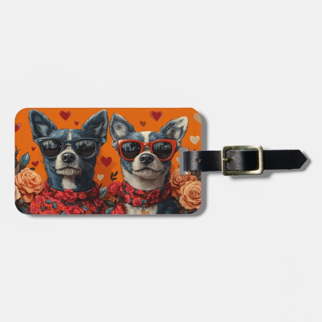 Blå Heeler med hjärtklappande Ro Alla hjärtans dag Bagagebricka (Horisontell Framsida)