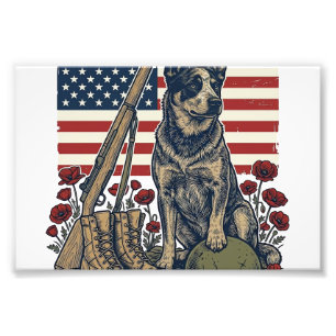 Blå Heeler Patriotiskt Minnesmärke Vintage Gravyr Fototryck