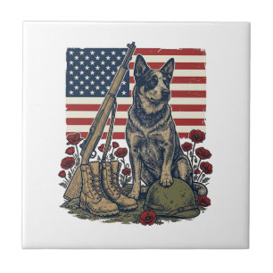 Blå Heeler Patriotiskt Minnesmärke Vintage Gravyr  Kakelplatta
