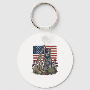 Blå Heeler Patriotiskt Minnesmärke Vintage Gravyr  Nyckelring