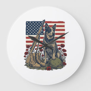 Blå Heeler Patriotiskt Minnesmärke Vintage Gravyr Stor Klocka