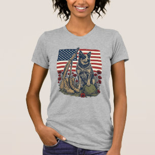 Blå Heeler Patriotiskt Minnesmärke Vintage Gravyr  T Shirt
