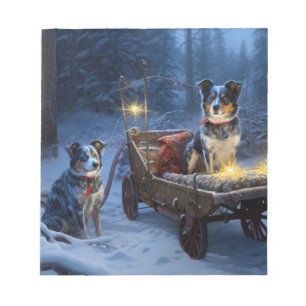 Blå Heeler Snöig Släd Jul Dekoration Anteckningsblock