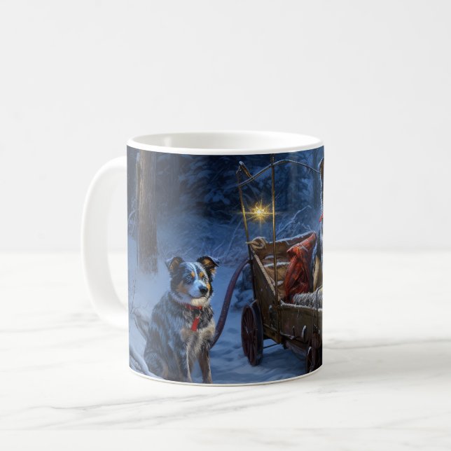 Blå Heeler Snöig Släd Jul Dekoration Kaffemugg (Framsida vänster)