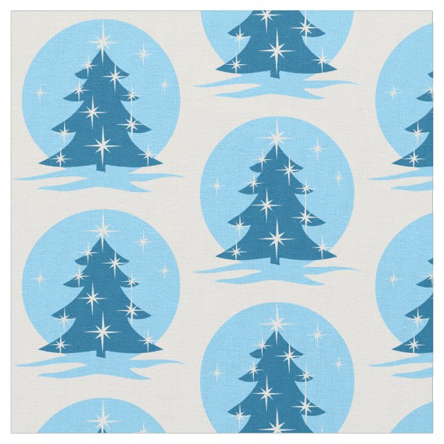 Blå Helgdag Fabric Blue Julgran Fabrics Tyg (Närbild)