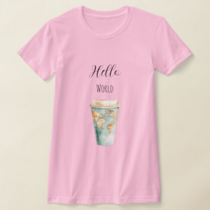 Blå Hello World Kaffe Kopp T Shirt