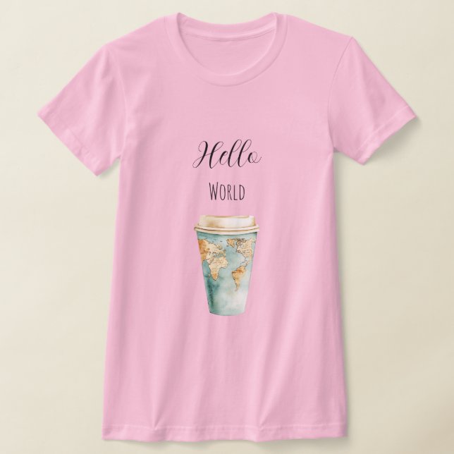 Blå Hello World Kaffe Kopp T Shirt (Laydown)
