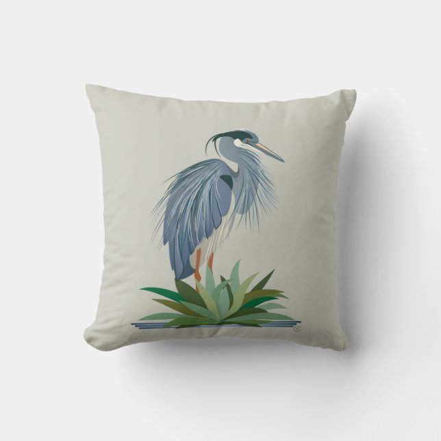 Blå Heron Dekorativ kudde (Framsida)