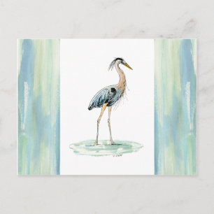 Blå Heron, vattenfärg Vykort