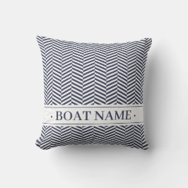 Blå Herringbone Decor med Boat Namn. Kudde