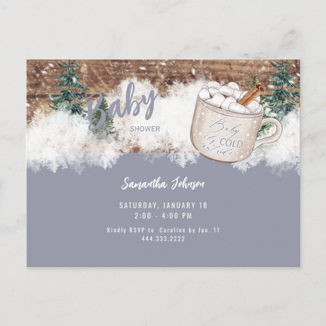 Blå Hett Chocolate Rustic Baby Det är Kall Shower Vykort (Framsida)