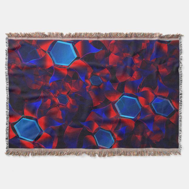 Blå hexagon blandad med överlappande röda kurvor filt (Framsidan)