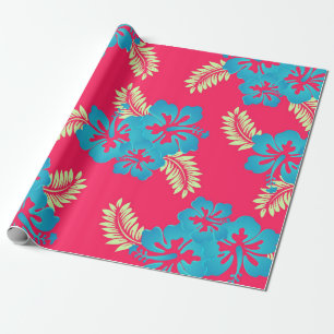 Blå Hibiscus-Blommar Tropiskt omslag Pappert Presentpapper