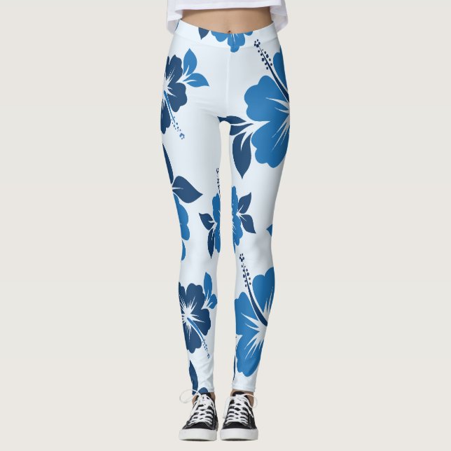 Blå Hibiscus Flowers Leggings (Framsida)