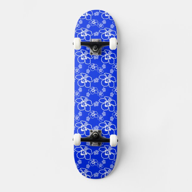 Blå Hibiscus Hawaiian Mönster Mini Skateboard Bräda 18,5 Cm (Framsida)