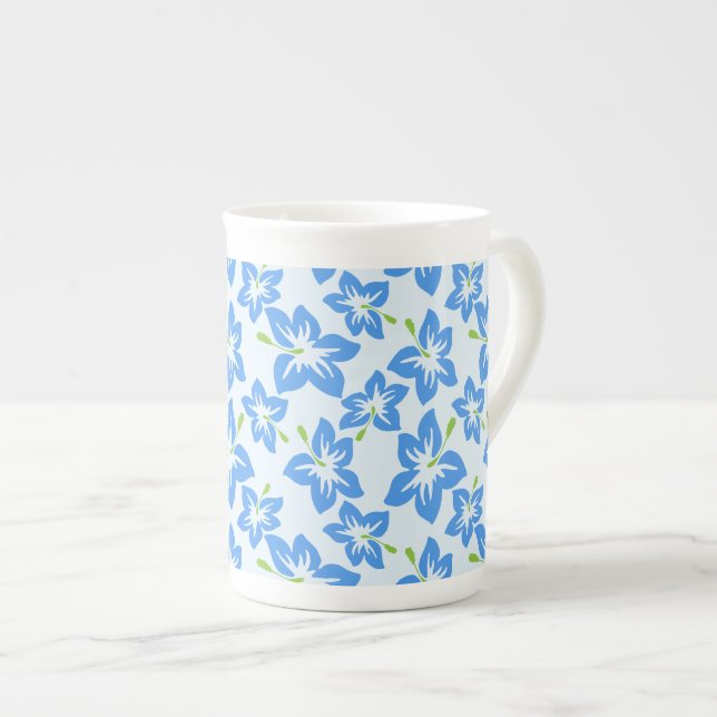 Blå Hibiskus, Blå Blommor, Blommönster Benporslin Mugg (Framsida höger)