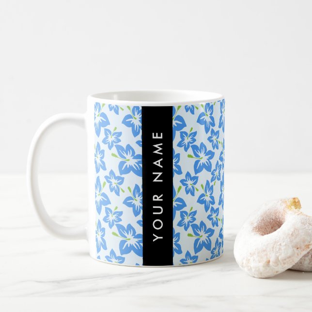 Blå Hibiskus, Blå Blommor, Ditt Namn Kaffemugg (Med munk)