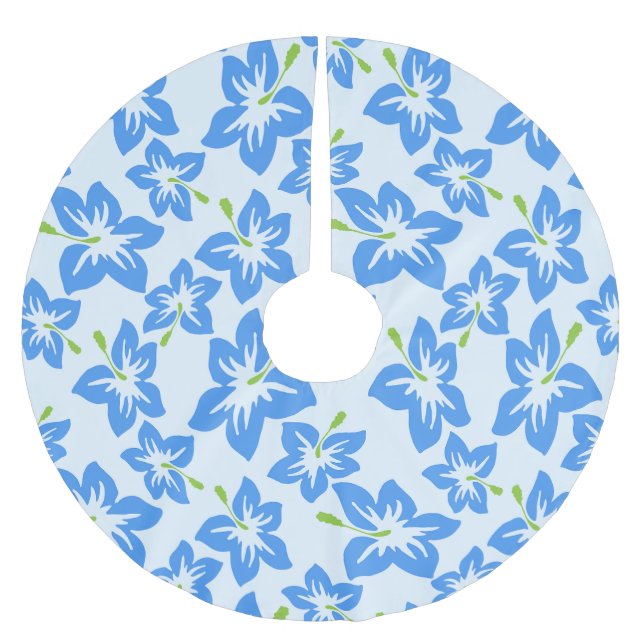 Blå Hibiskus, Blå Blommor, Mönster Av Blommor Julgransmatta Borstad Polyester (Framsidan)