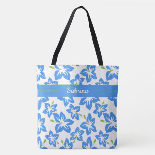 Blå Hibiskus Monogrammerad Handväskor Tygkasse