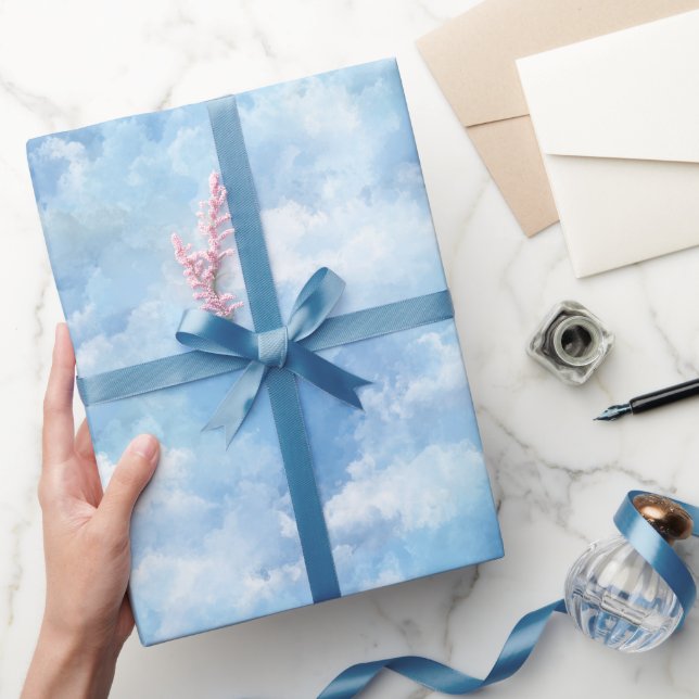 Blå himmel akvarell dimma vit abstrakt mönster presentpapper (Gifting)