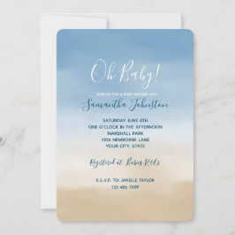 Blå himmel Beige Sand Ombre Watercolor Inbjudningar