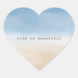 Blå himmel Beige Sand Ombre Watercolor personlig Hjärtformat Klistermärke