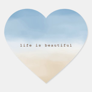 Blå himmel Beige Sand Ombre Watercolor personlig Hjärtformat Klistermärke